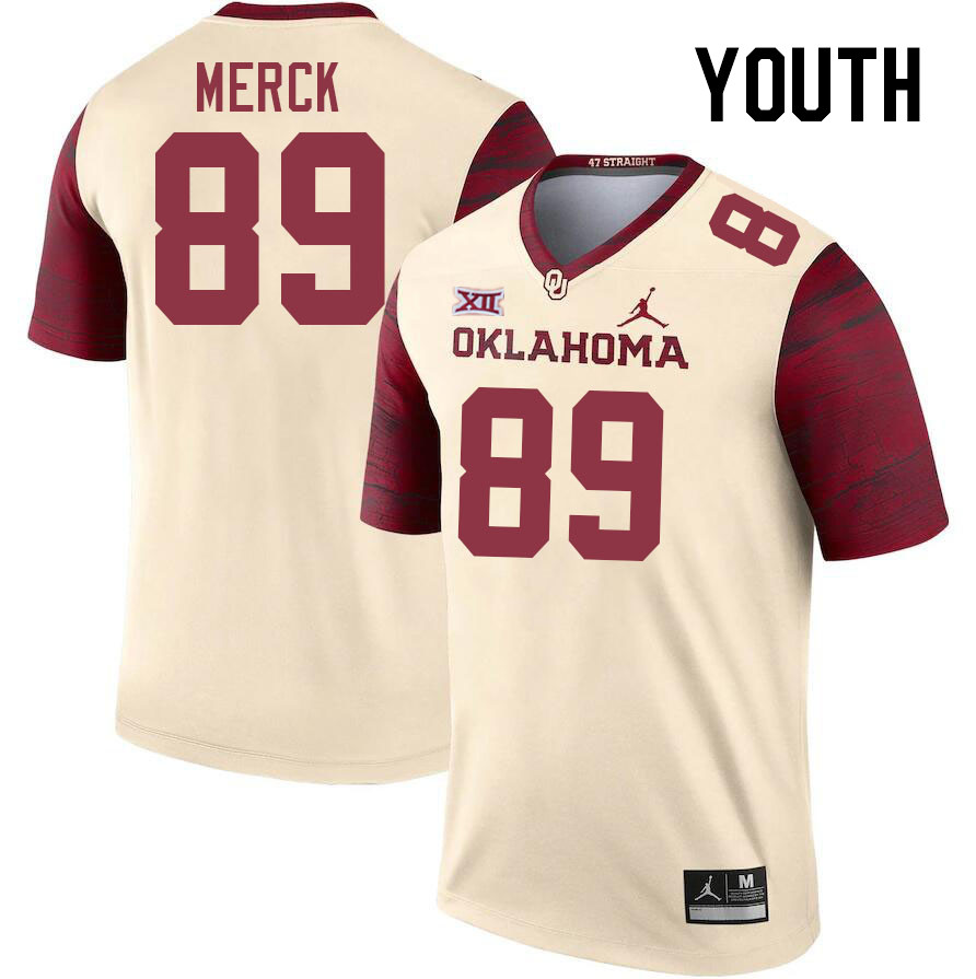 Youth #89 Eli Merck Oklahoma Sooners College Football Jerseys Stitched Sale-Cream